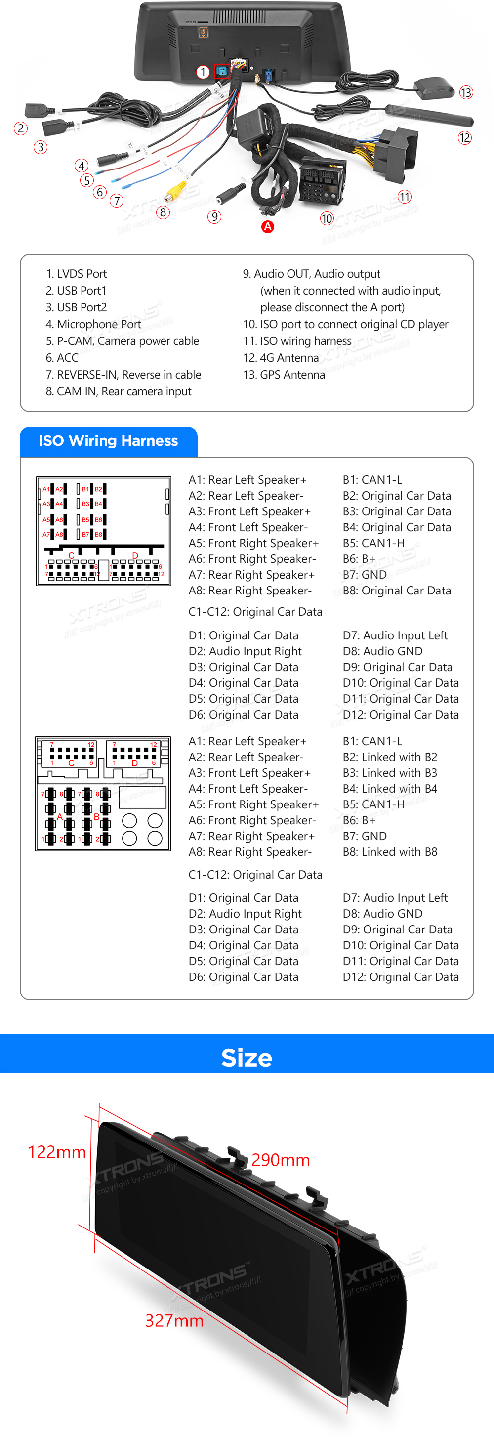 XTRONS QAB12NB12FV XTRONS QAB12NB12FV mõõdud ühendamine ja pistikute skeem