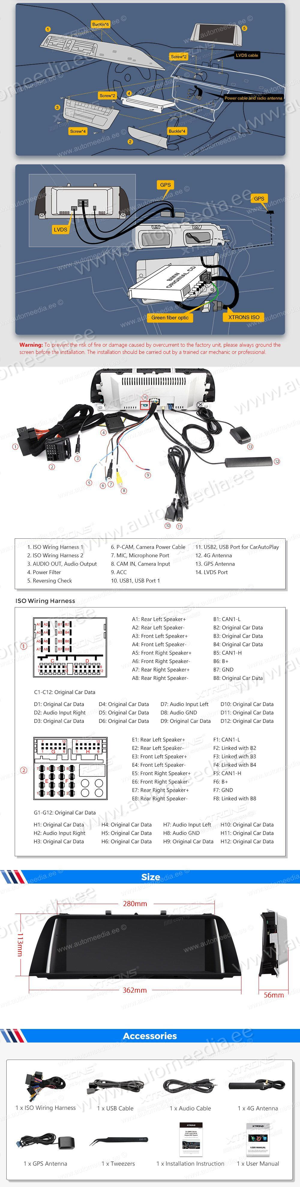 BMW 5. ser. BMW F10 | F11 iDrive CIC (2010-2012)  XTRONS QEB12FVCI XTRONS QEB12FVCI Wiring Diagram and size