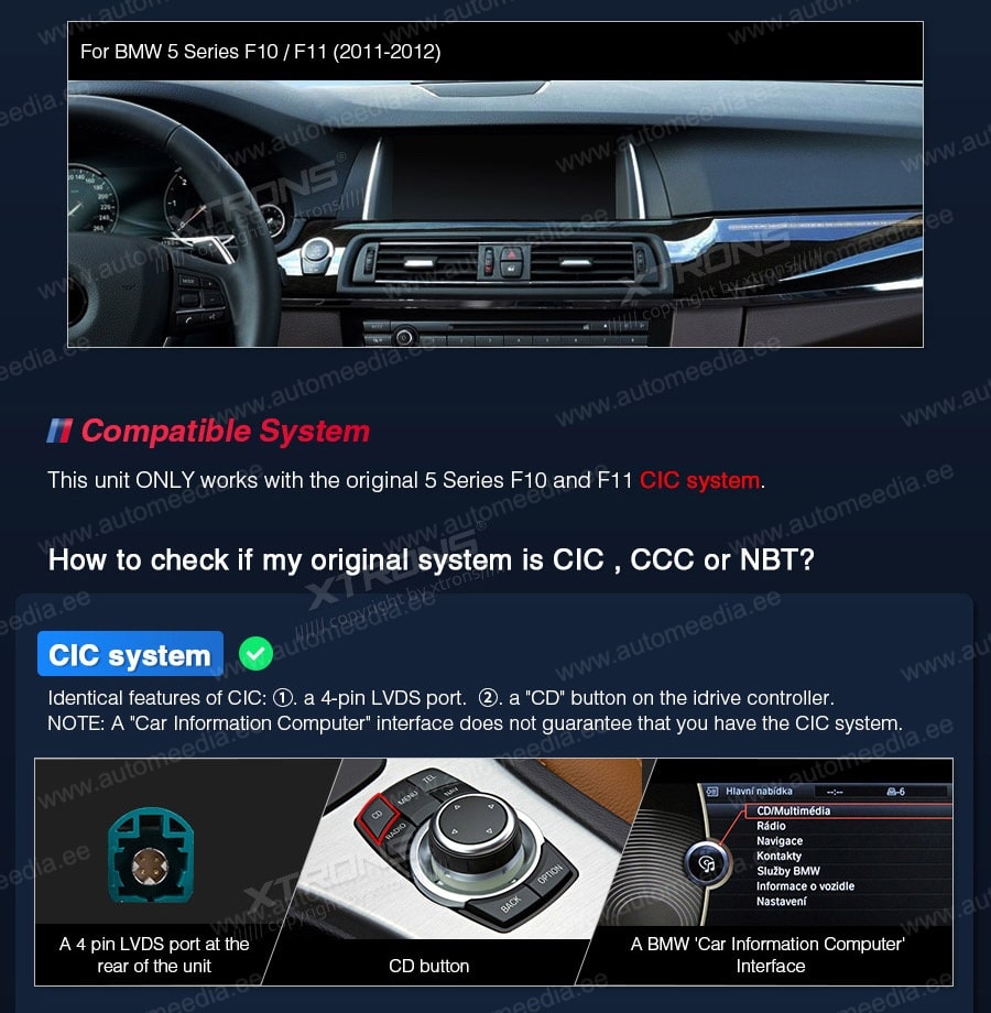 BMW 5. ser. BMW F10 | F11 iDrive CIC (2010-2012)  custom fit multimedia radio suitability for the car