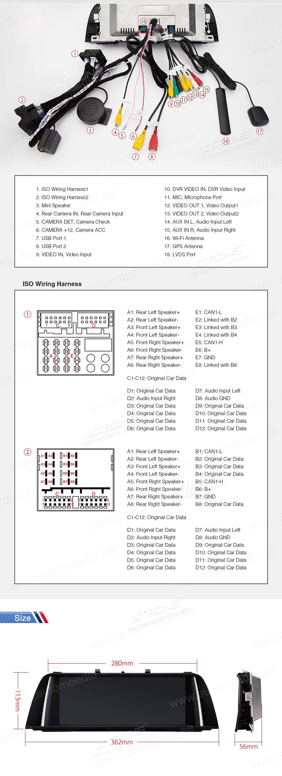 BMW 5. ser. BMW F10 | F11 iDrive NBT (2013-2016)  XTRONS QSB12FVNB XTRONS QSB12FVNB Wiring Diagram and size