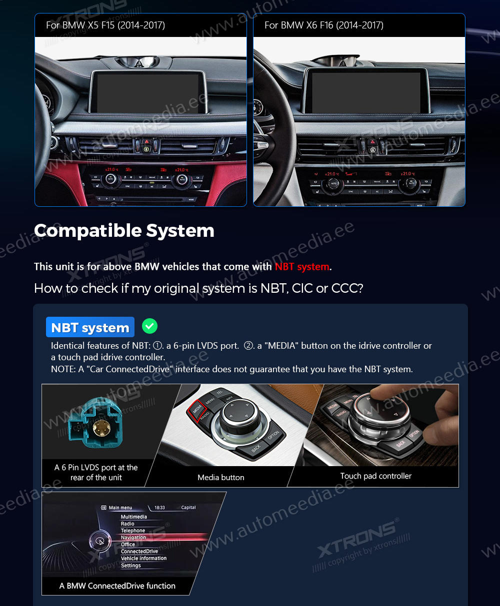 BMW X5 | X6 | F15 | F16 iDrive NBT (2014-2016)  custom fit multimedia radio suitability for the car