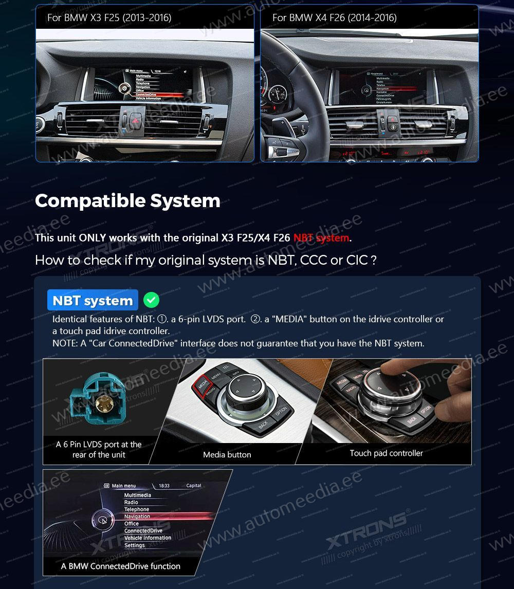 BMW X3 F25 iDrive NBT (2013-2016)  custom fit multimedia radio suitability for the car