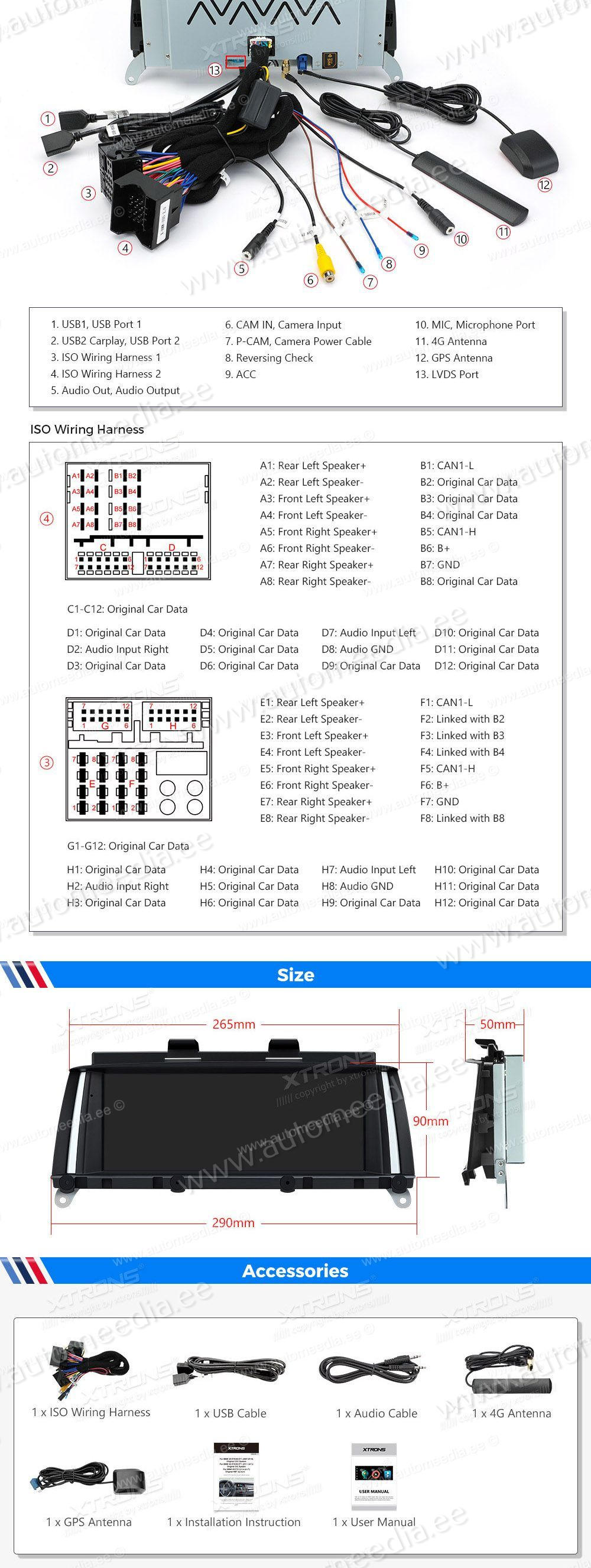 BMW X3 F25 iDrive NBT (2013-2016)  XTRONS QEB82X3NB XTRONS QEB82X3NB Wiring Diagram and size