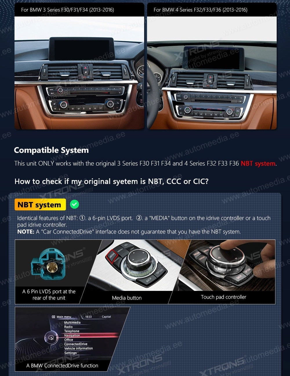 BMW 3.ser | BMW 4.ser | F30 | F32 | (2013-2016)  custom fit multimedia radio suitability for the car