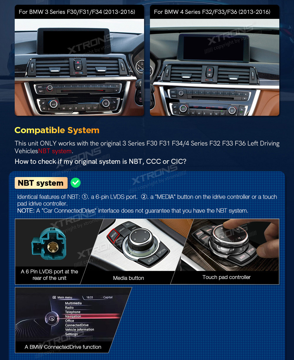 BMW 3.ser | BMW 4.ser | F30 | F32 | (2013-2016)  custom fit multimedia radio suitability for the car