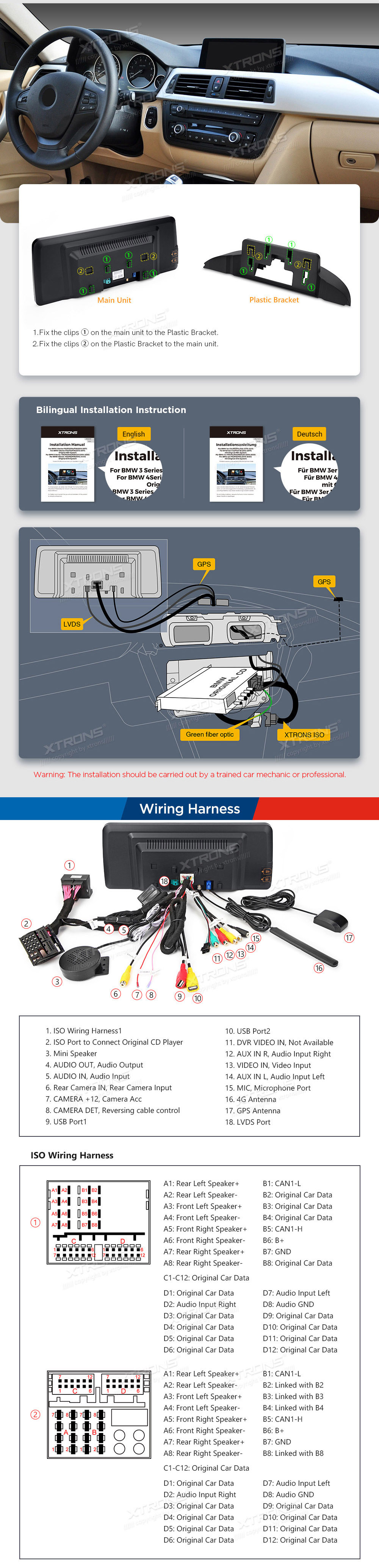 BMW 3.ser | BMW 4.ser | F30 | F32 | (2013-2016)  XTRONS QXB22NBTH_L XTRONS QXB22NBTH_L Подключения