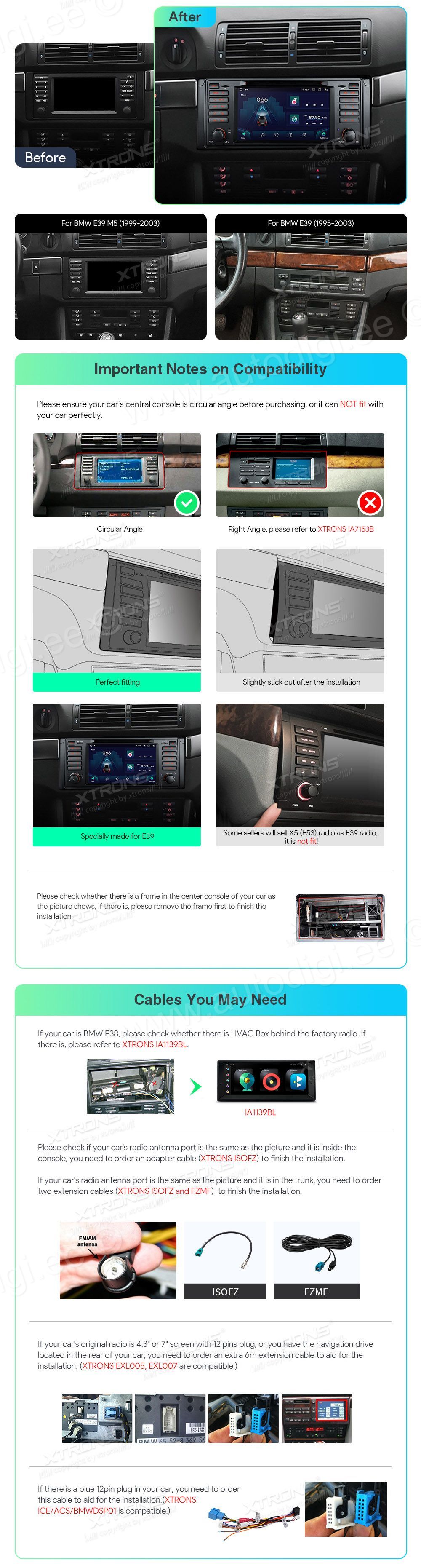 BMW 5. seeria E39 (1995-2004)  custom fit multimedia radio suitability for the car