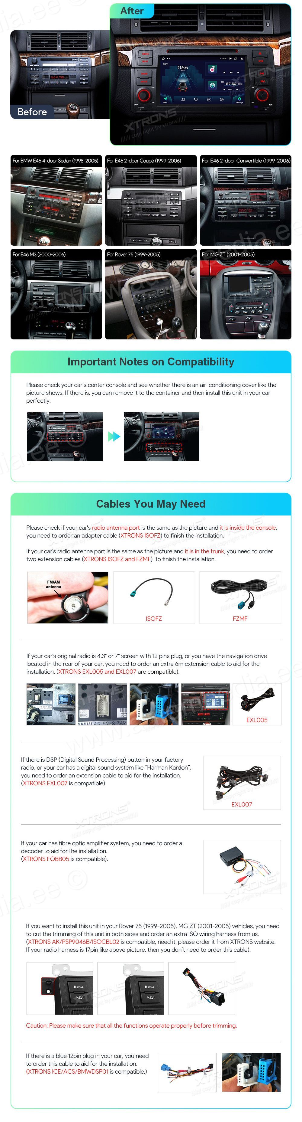 BMW 3. seeria E46 (1998-2006)  custom fit multimedia radio suitability for the car