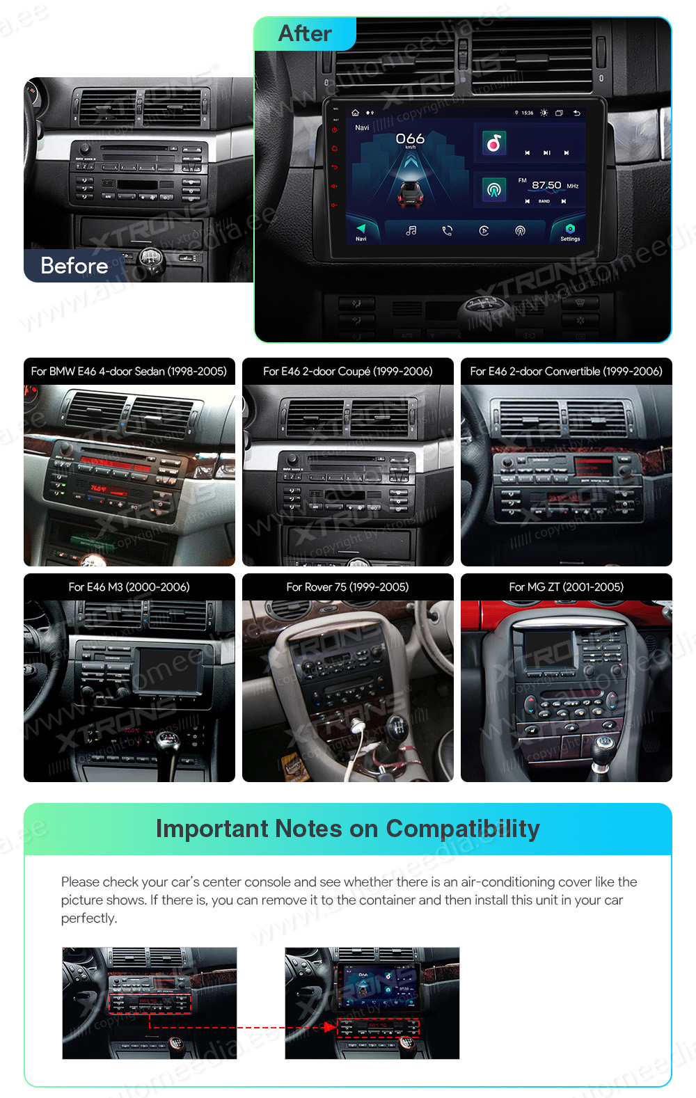 BMW 3. seeria E46 (1998-2006)  custom fit multimedia radio suitability for the car