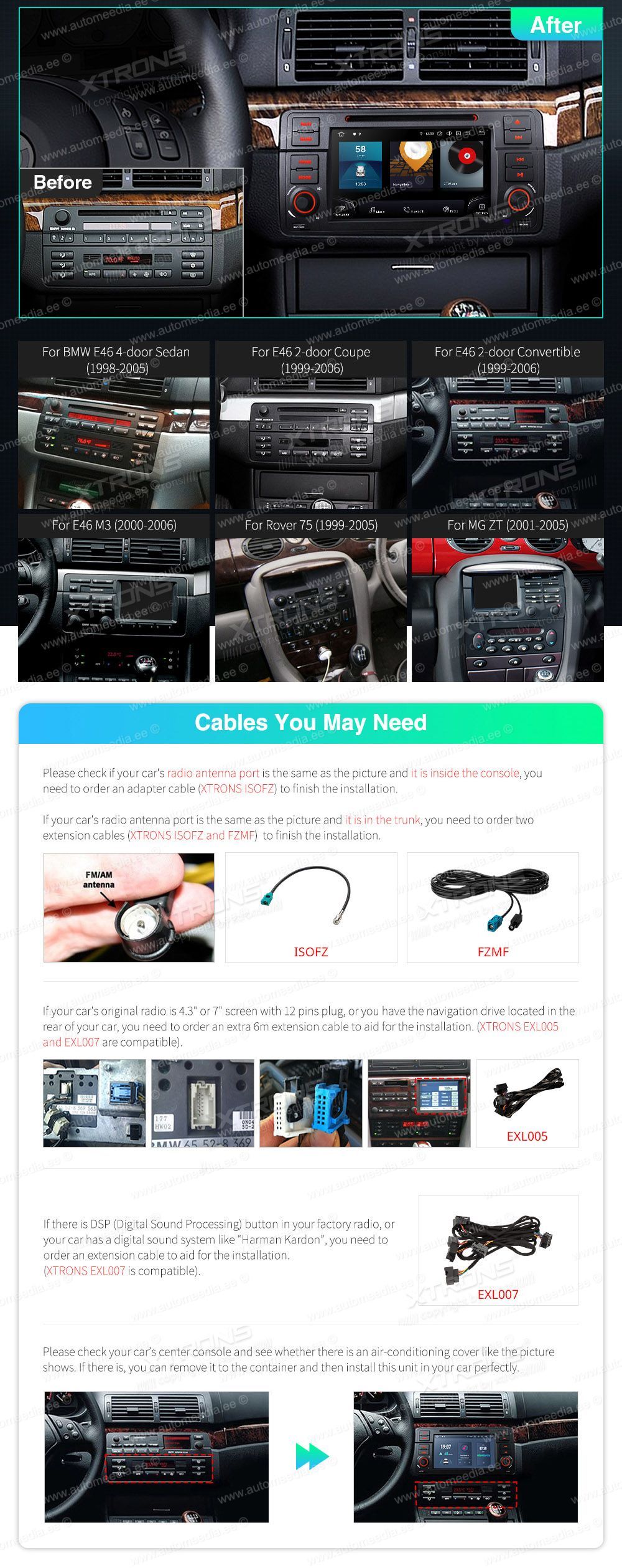 BMW 3. seeria E46 (1998-2006)  custom fit multimedia radio suitability for the car