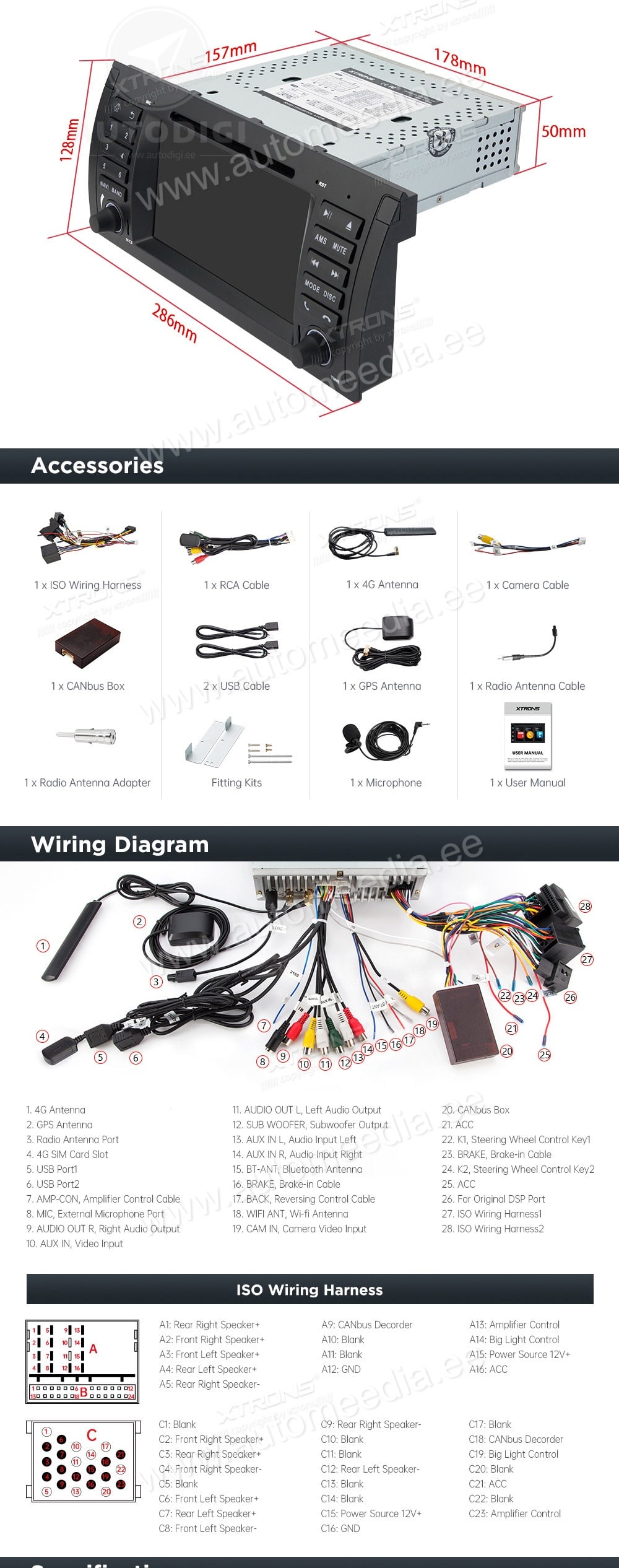 BMW X5 E53 (1999-2006) XTRONS MA7053B XTRONS MA7053B Wiring Diagram and size