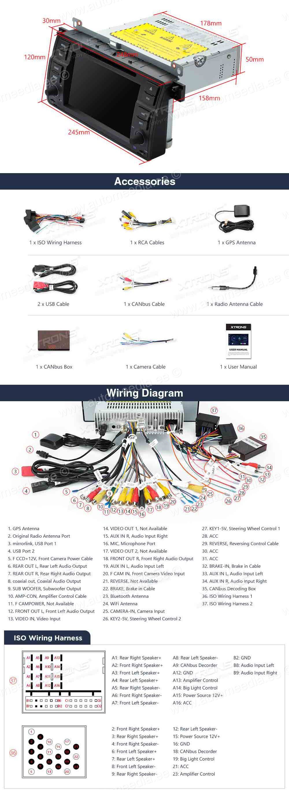 BMW 3. seeria E46 (1998-2006) XTRONS PE7146B XTRONS PE7146B Wiring Diagram and size