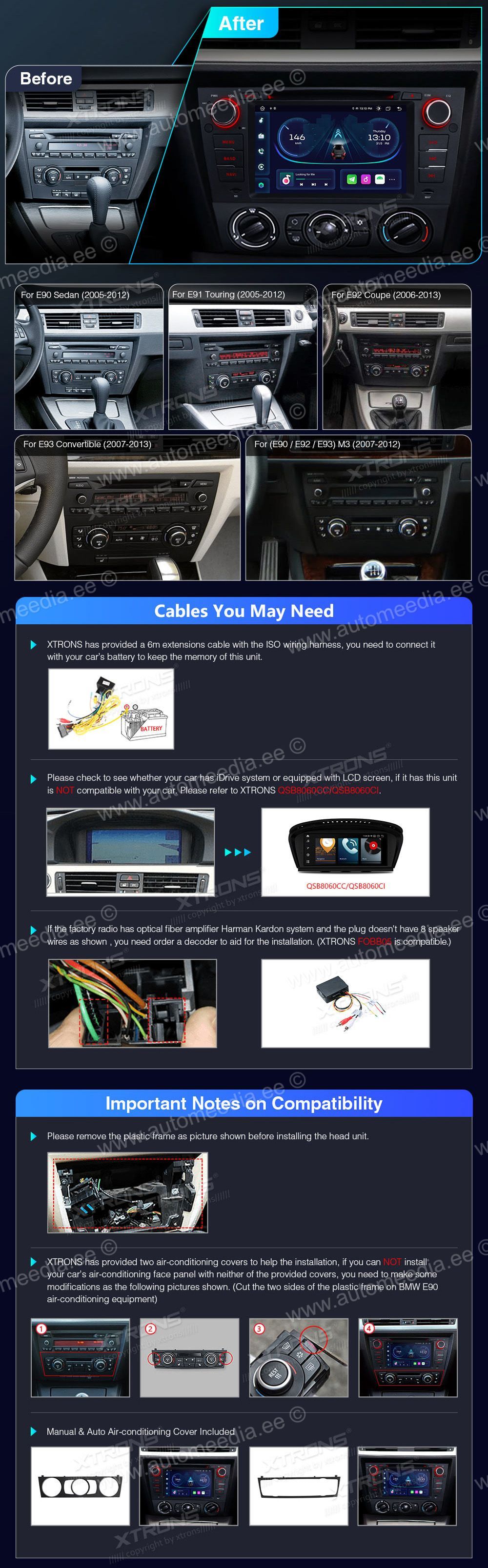 BMW 3. seeria E90 | E91 | E92 | E93 (2005-2012) ilma originaal ekraanita autole custom fit multimedia radio suitability for the car