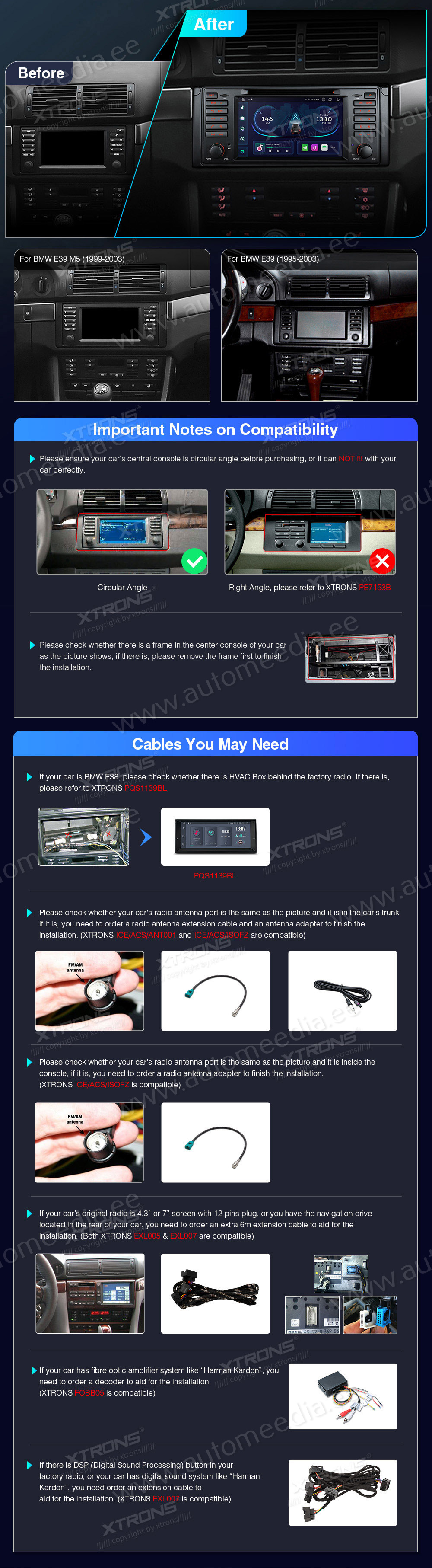 BMW 5. seeria E39 (1995-2004) | 7. seeria E38 (1994-2001)  custom fit multimedia radio suitability for the car