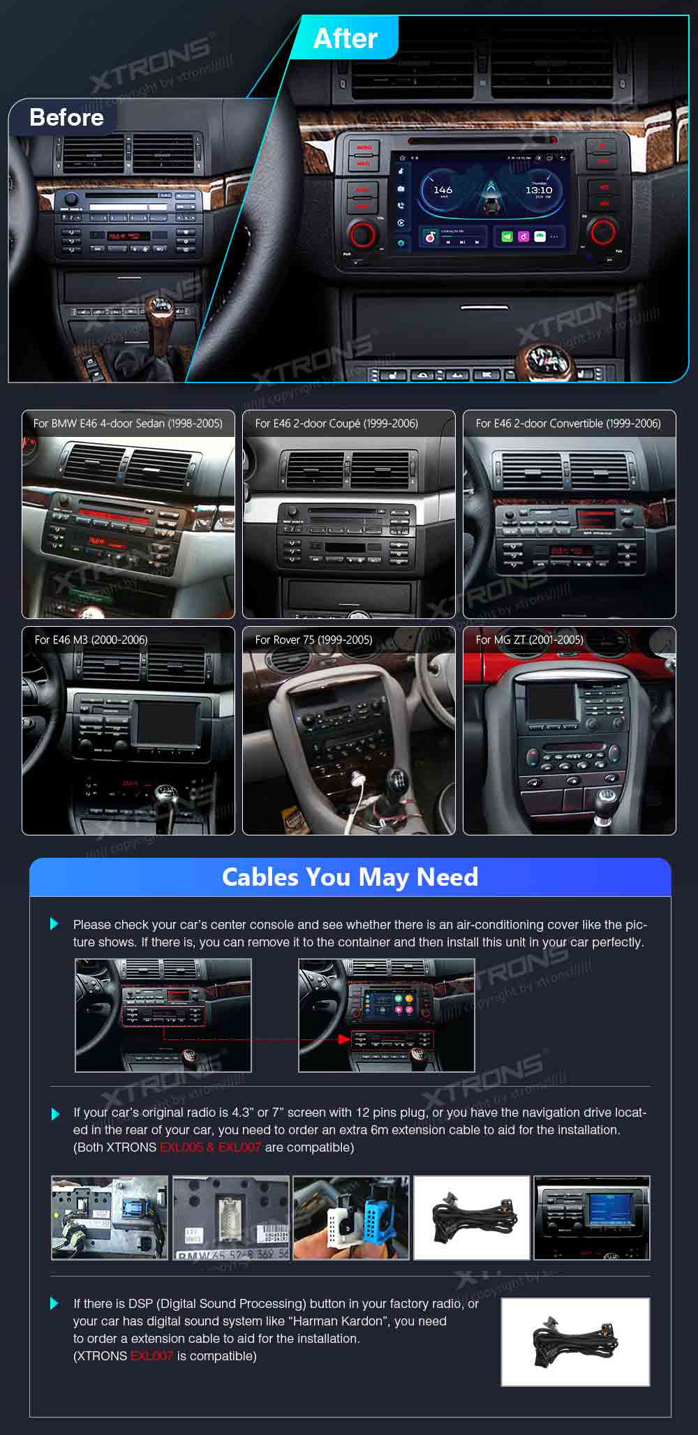 BMW 3. seeria E46 (1998-2006)  совместимость мультимедийного радио в зависимости от модели автомобиля