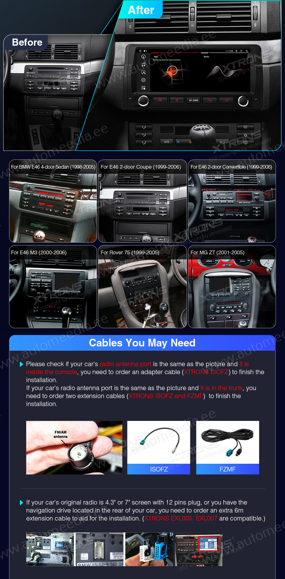 BMW 3. seeria E46 (1998-2006)  custom fit multimedia radio suitability for the car