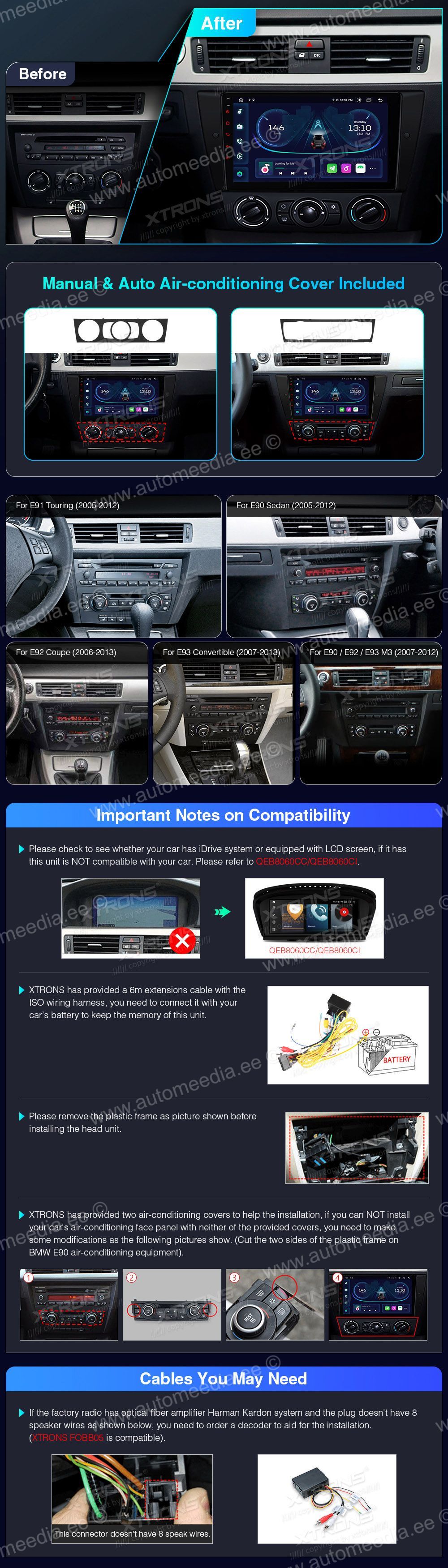 BMW 3. seeria E90 | E91 | E92 | E93 (2005-2012) ilma originaal ekraanita autole custom fit multimedia radio suitability for the car
