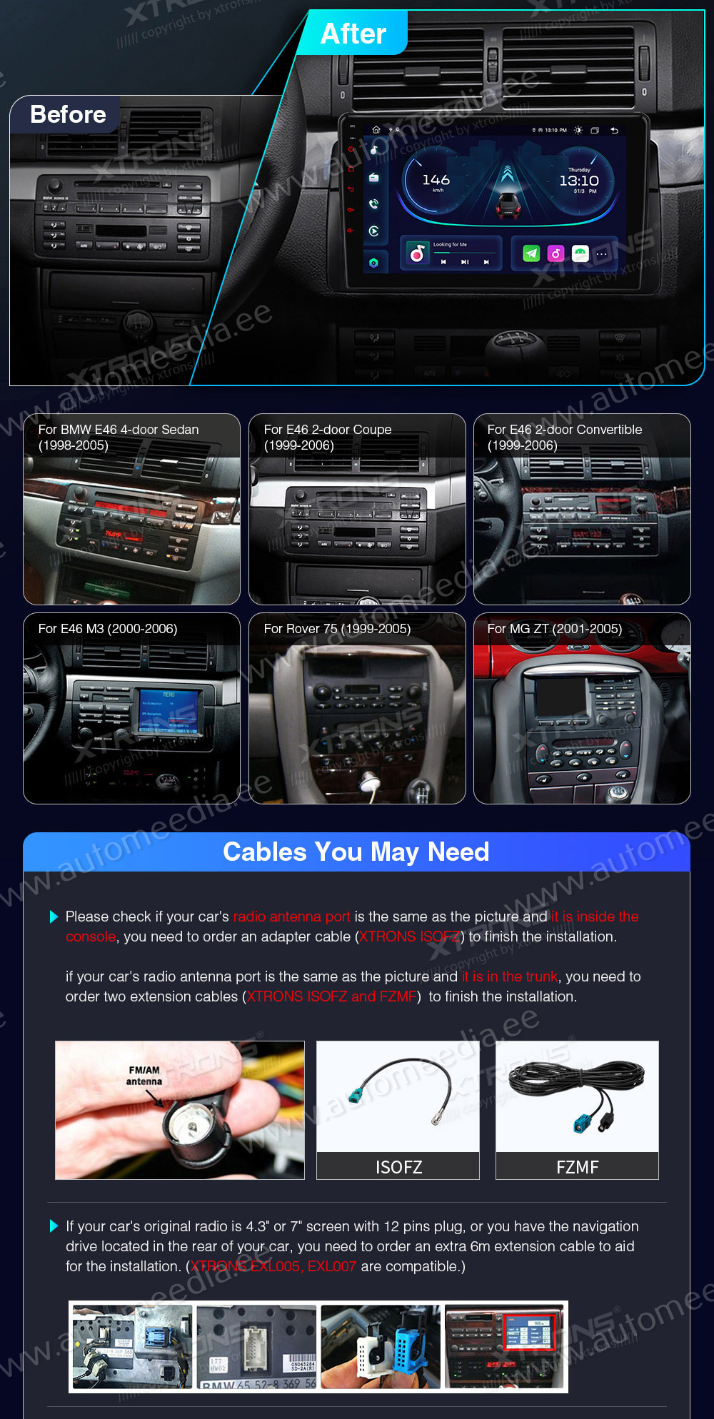 BMW 3. seeria E46 (1998-2006)  custom fit multimedia radio suitability for the car