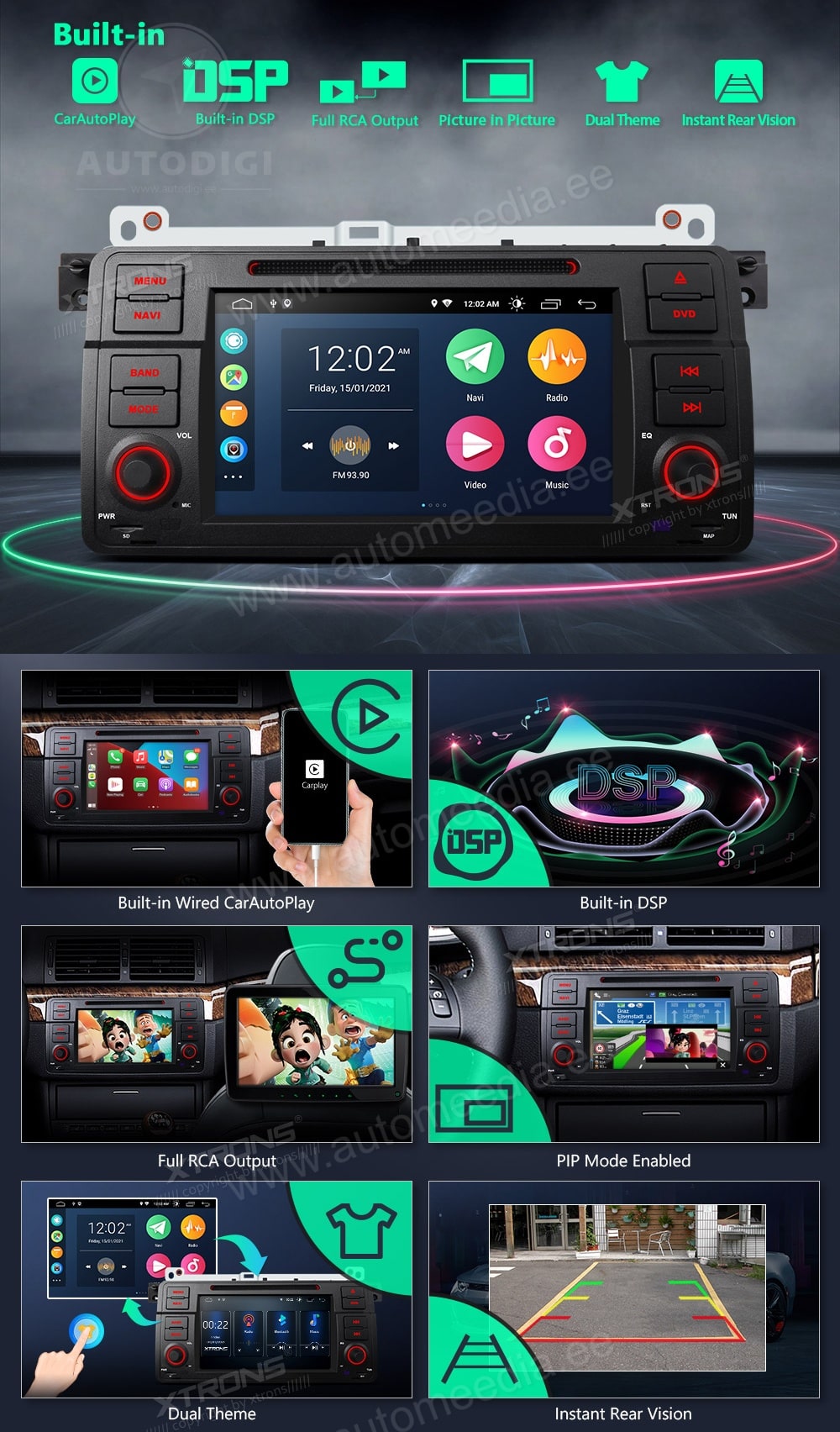 BMW 3. seeria E46 (1998-2006) XTRONS PSA7046B Car multimedia GPS player with Custom Fit Design