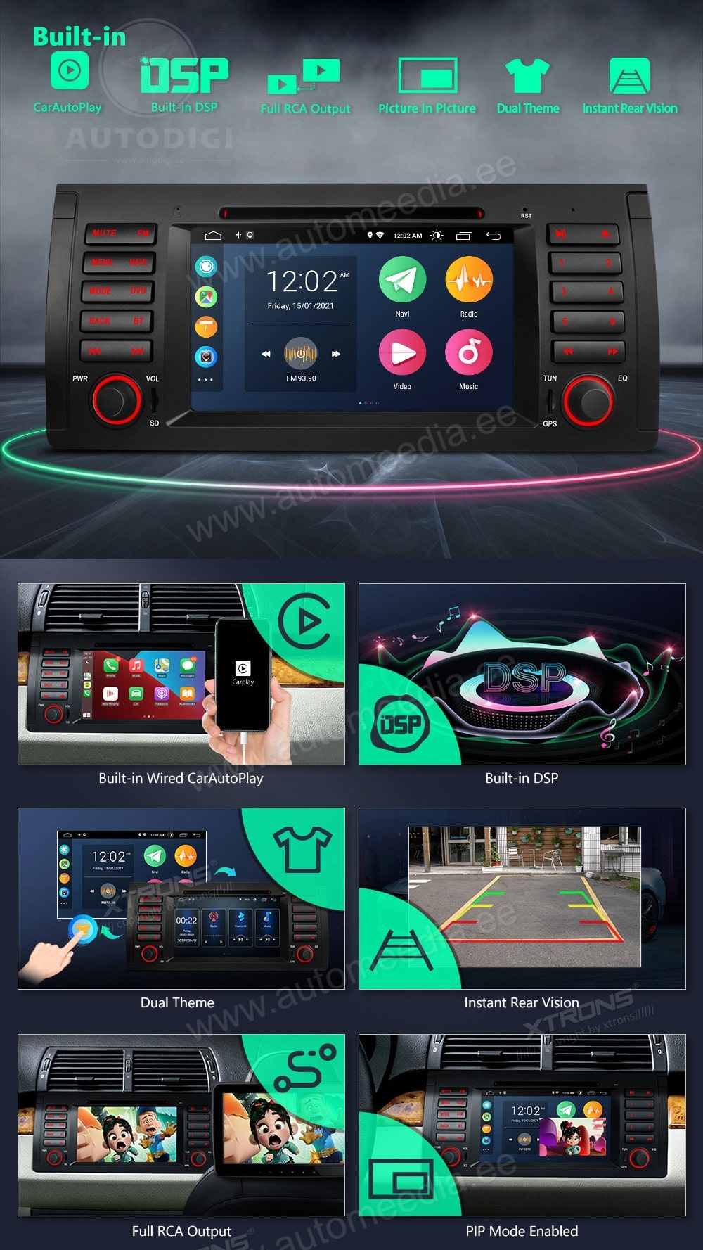 BMW X5 E53 (1999-2006) XTRONS PSA7053B Car multimedia GPS player with Custom Fit Design