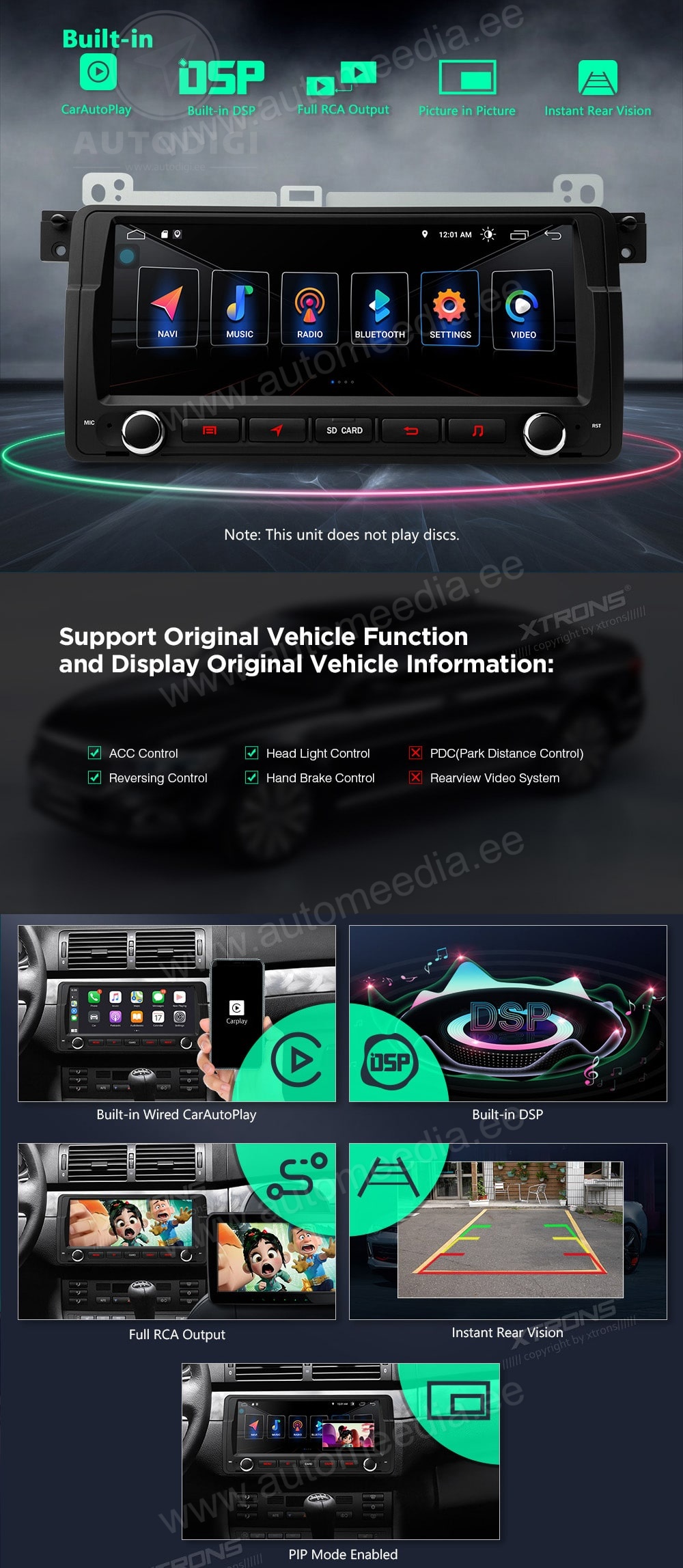 BMW 3. seeria E46 (1998-2006) XTRONS PSA8046BL Car multimedia GPS player with Custom Fit Design