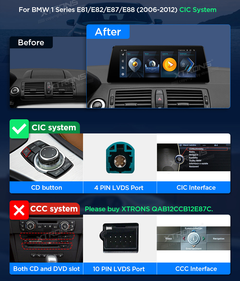 BMW 1. ser. E81 | E82 | E87 | E88 (2010-2012) iDrive CIC  custom fit multimedia radio suitability for the car