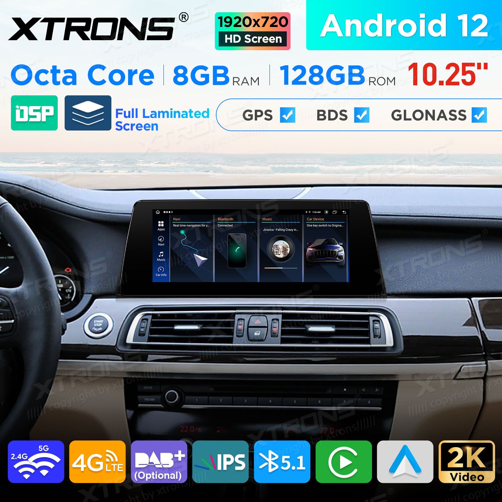 BMW 7.ser F01/F02 (2009 - 2012) | iDrive CIC kahesüsteemne, originaalraadio säilitav Android 12 GPS autoraadio ja multimeedia keskus