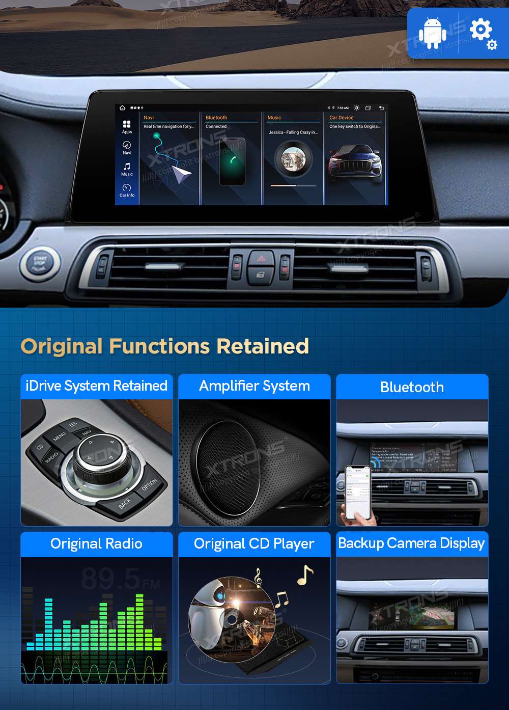 BMW 7.ser F01/F02 (2009 - 2012) | iDrive CIC  XTRONS QAB12CIB12SV merkkikohtainen Android GPS multimedia näyttö