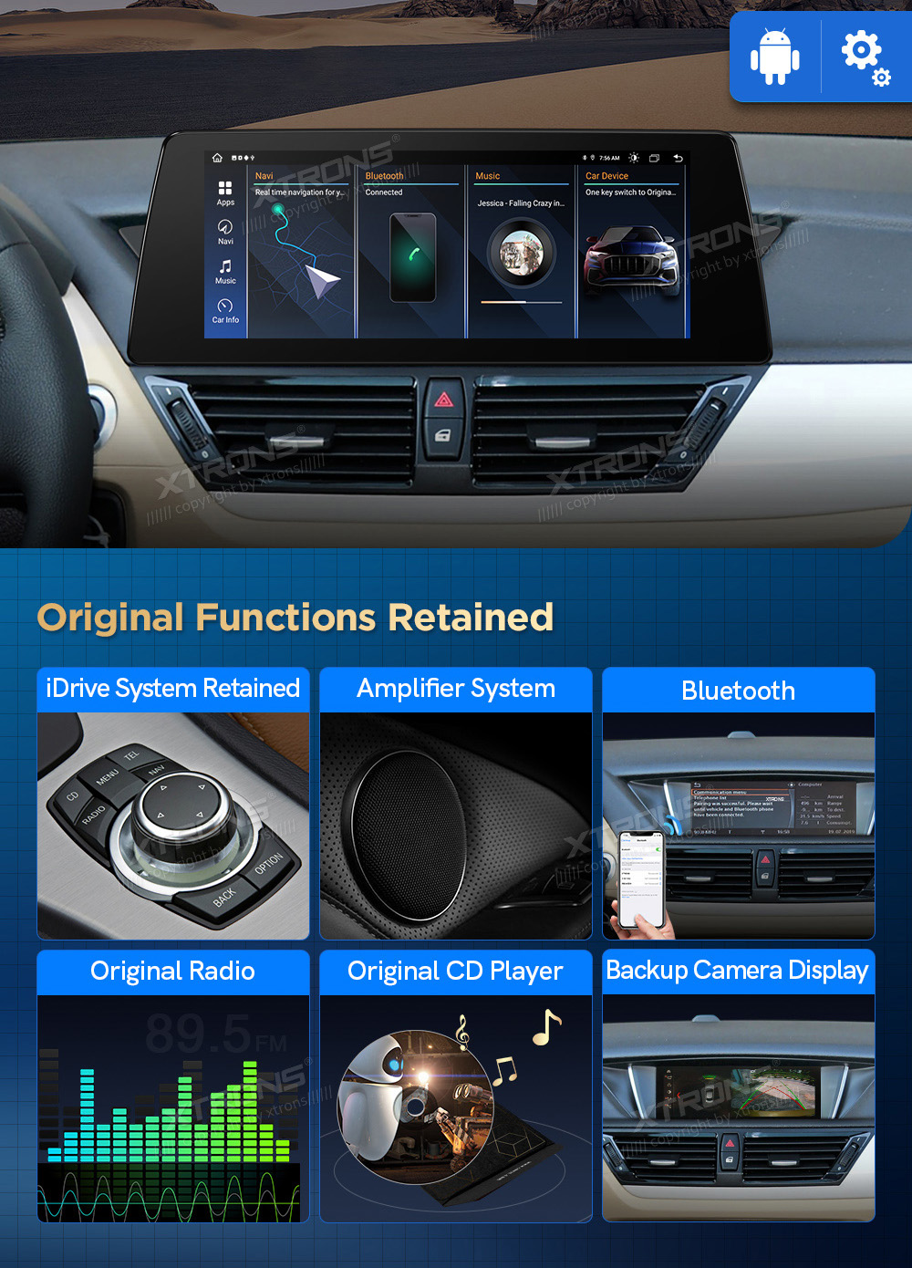 BMW X1 E84 (2009-2015) iDrive CIC  XTRONS QAB12CIB12X1 merkkikohtainen Android GPS multimedia näyttö