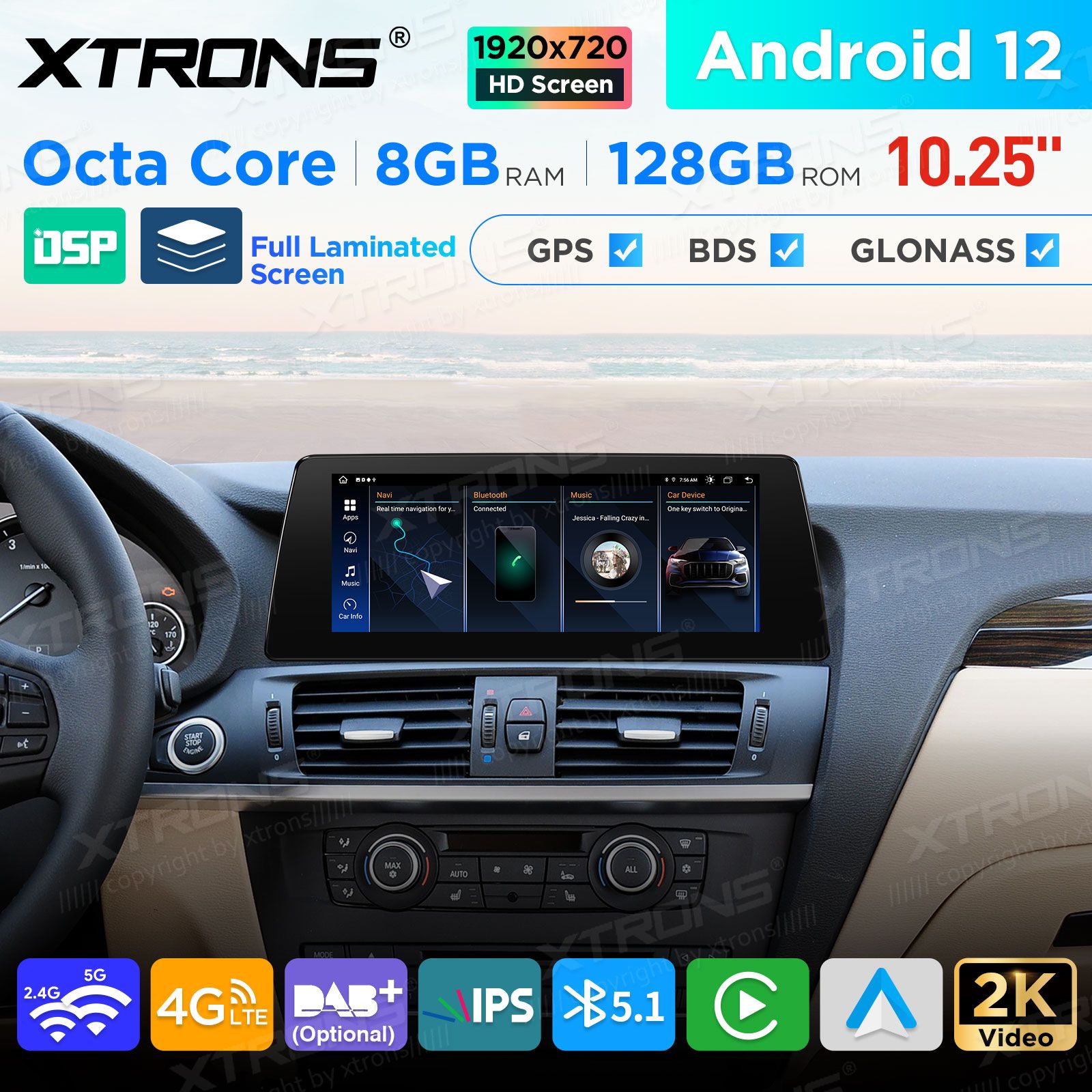 BMW X3 F25 iDrive CIC (2011-2013) Автомобильная магнитола Android 12 с GPS навигацией