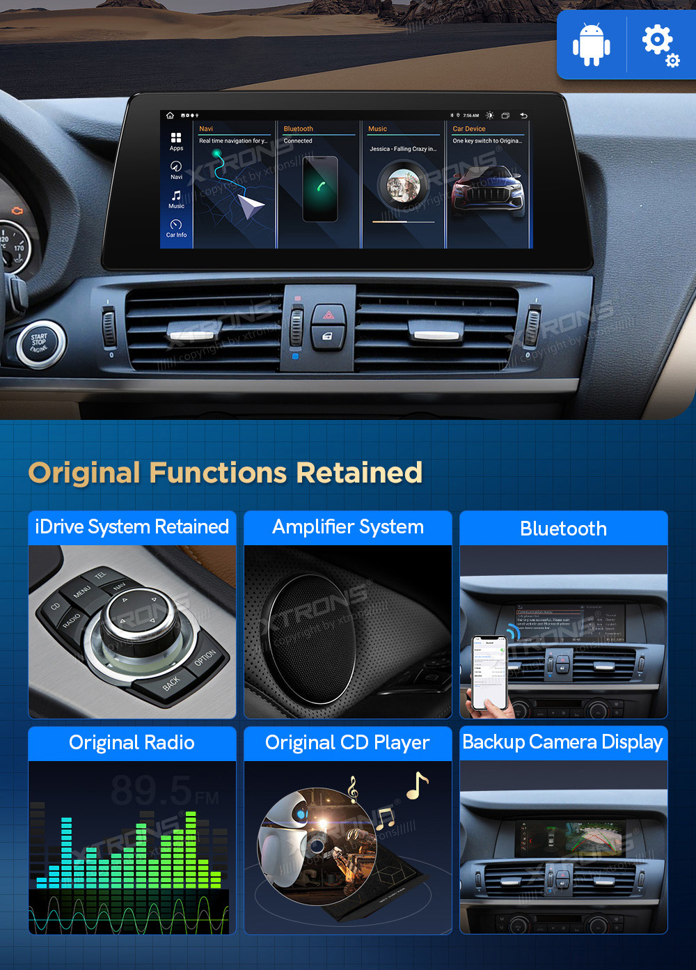BMW X3 F25 iDrive CIC (2011-2013)  XTRONS QAB12CIB12X3 merkkikohtainen Android GPS multimedia näyttö