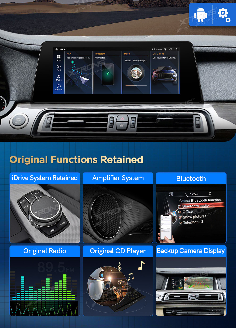 BMW 7.ser F01/F02 (2013 - 2015) | iDrive NBT  XTRONS QAB12NB12SV merkkikohtainen Android GPS multimedia näyttö