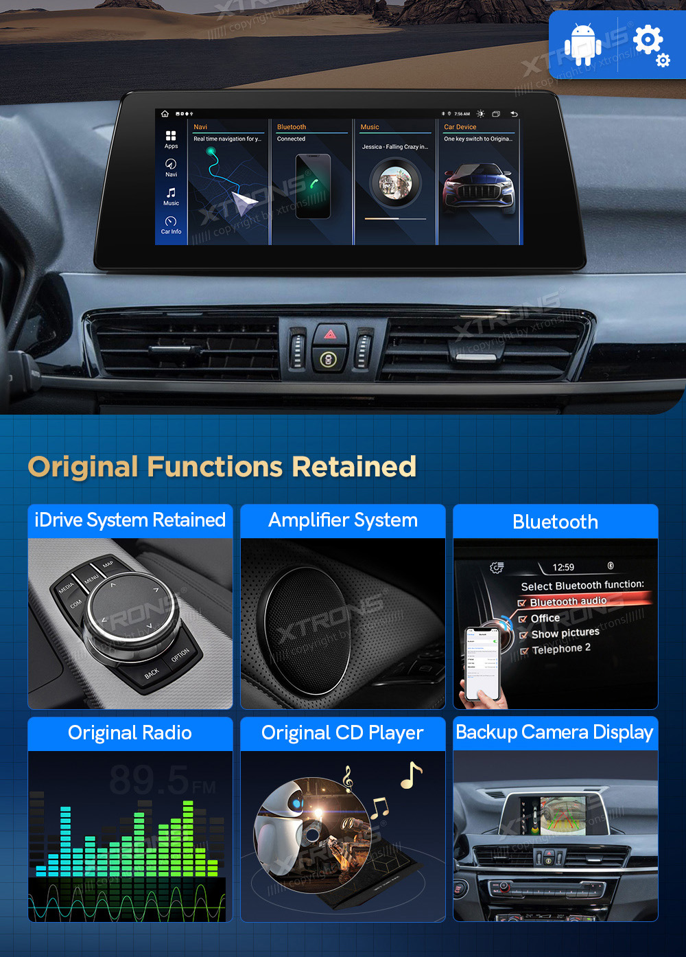 BMW X1 F48 (2016-2017) | iDrive NBT  XTRONS QAB12NB12X1N merkkikohtainen Android GPS multimedia näyttö