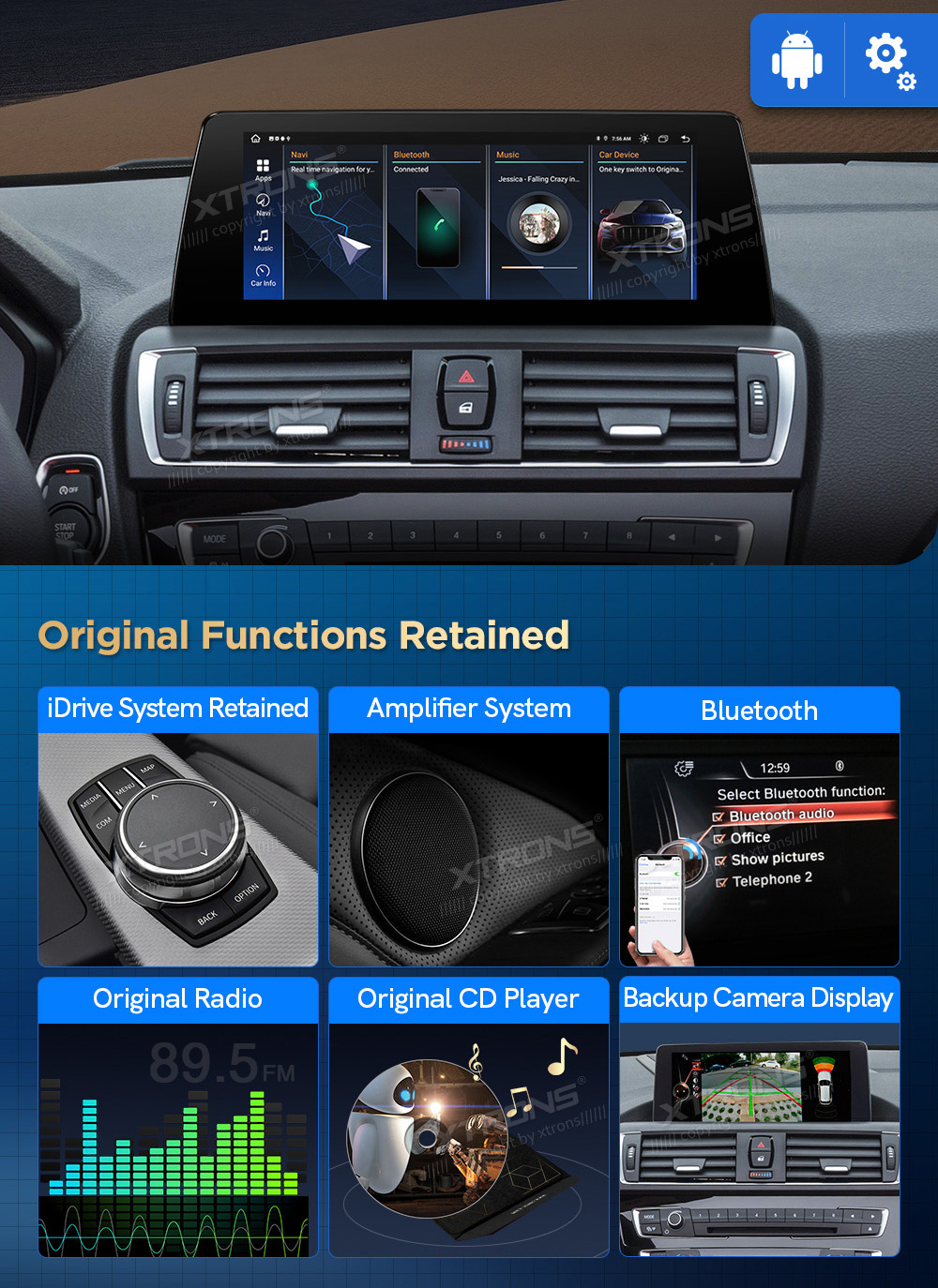 BMW 1.ser | BMW 2.ser | F20 | F23 | (2011-2016)  XTRONS QAB12NB1NEL merkkikohtainen Android GPS multimedia näyttö