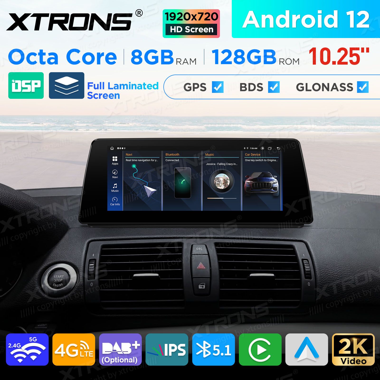 BMW 1. ser. E81 | E82 | E87 | E88 (2004-2012) w/o orig. screen Android 12 Car Multimedia Player with GPS Navigation