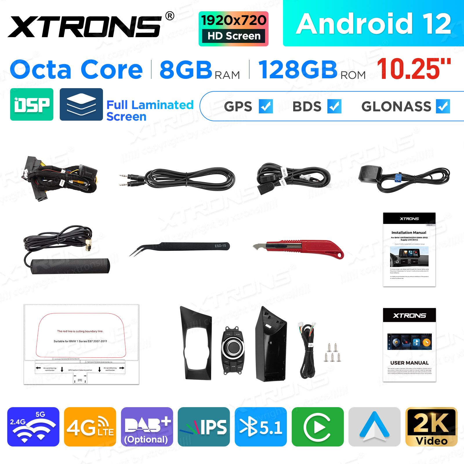 BMW 1. ser. E81 | E82 | E87 | E88 (2004-2012) w/o orig. screen mudelipõhine Android 12 GPS autoraadio ja multimeedia keskus