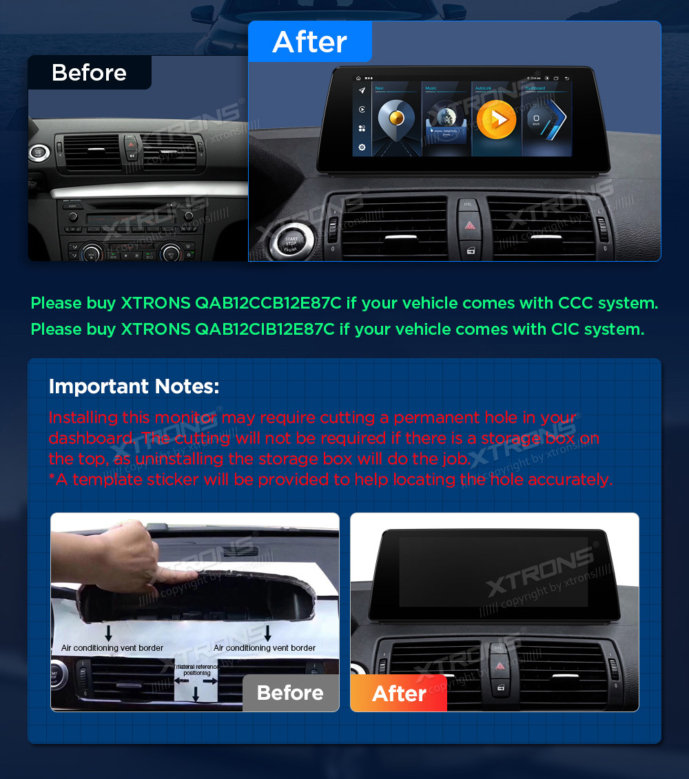 BMW 1. ser. E81 | E82 | E87 | E88 (2004-2012) w/o orig. screen  custom fit multimedia radio suitability for the car