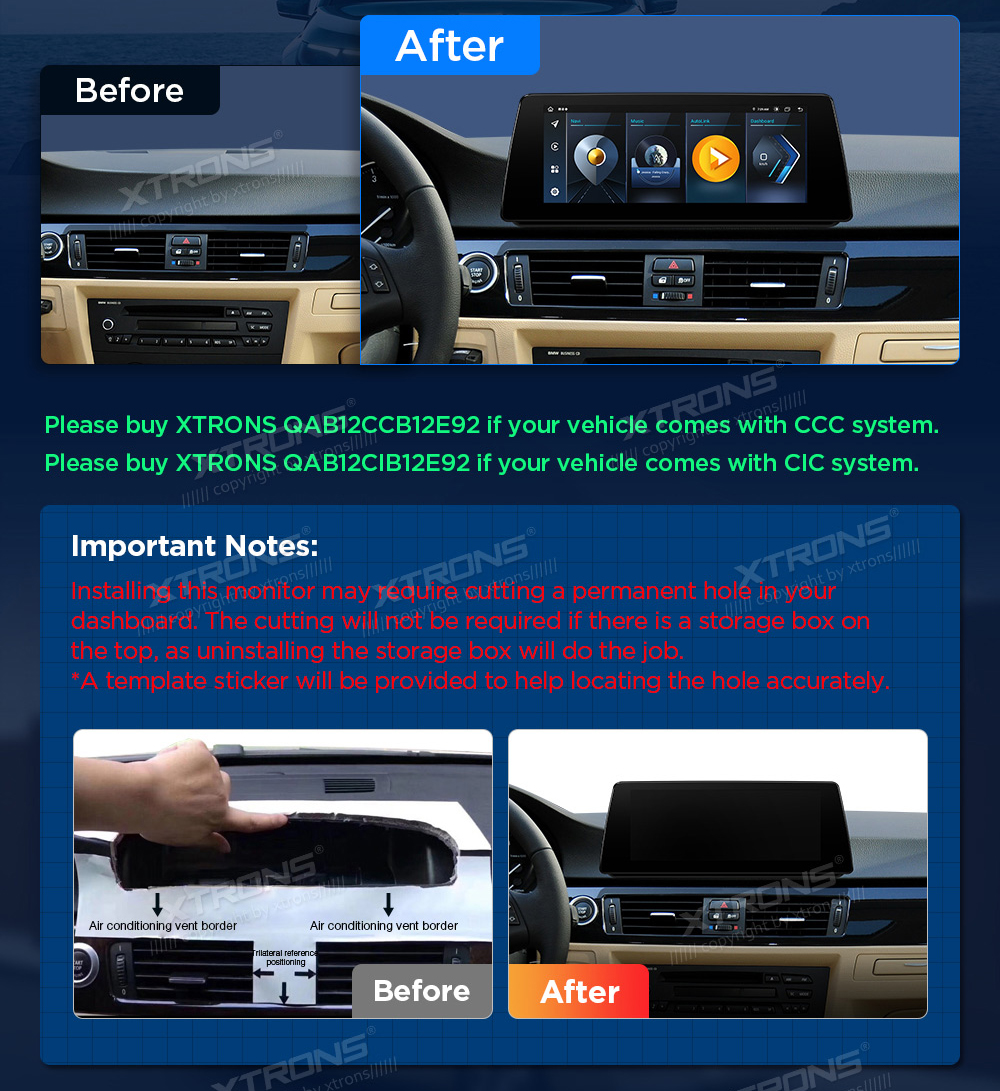 BMW 3. ser. E90 | E91 | E92 | E93 (2005-2012) w/o orig. screen  custom fit multimedia radio suitability for the car