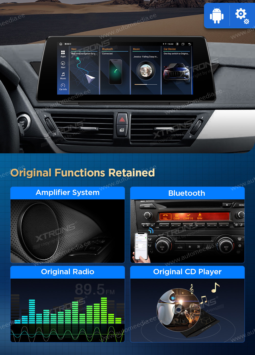 BMW X1 E84 (2009-2015) w/o orig. screen  XTRONS QAB12UMB12X1 merkkikohtainen Android GPS multimedia näyttö