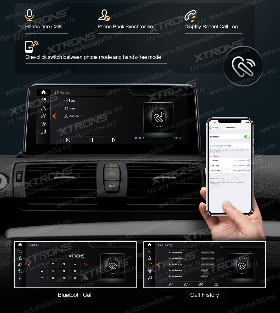 BMW 1. seeria E81 | E82 | E87 | E88 (2010-2012) iDrive CIC  XTRONS QB1087CIS XTRONS QB1087CIS kädet vapaana Hands free puhelut & musiikin striimaus
