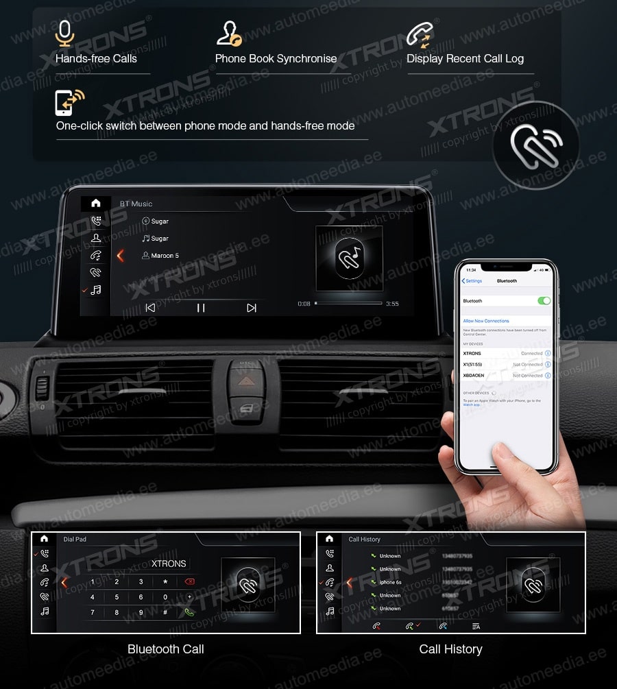 BMW 1. seeria E81 | E82 | E87 | E88 (2010-2012) iDrive CIC XTRONS QB1087CIS XTRONS QB1087CIS bluetooth handsfree käed vabad kõned