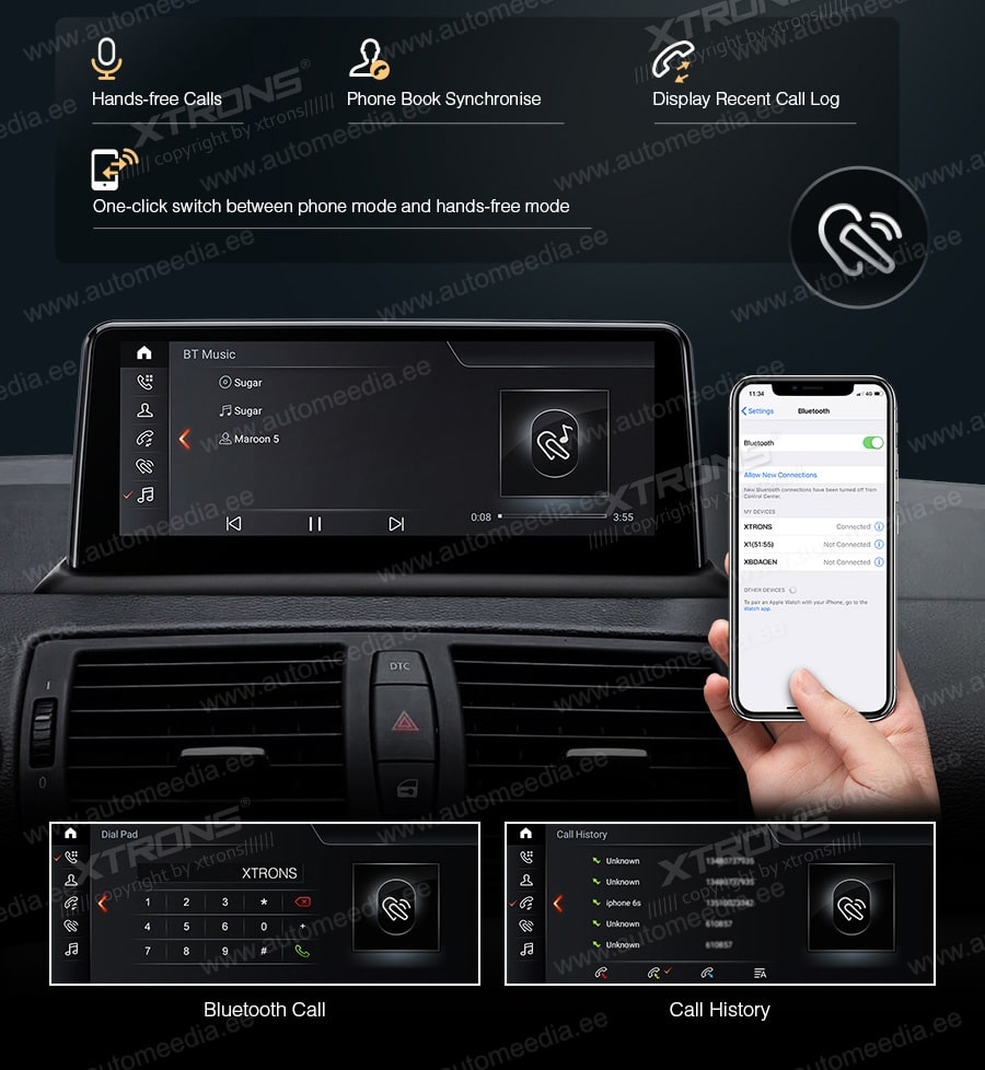 BMW 1. seeria E81 | E82 | E87 | E88 (2004-2012) ilma originaal ekraanita autole  XTRONS QB1087UN_LS XTRONS QB1087UN_LS kädet vapaana Hands free puhelut & musiikin striimaus