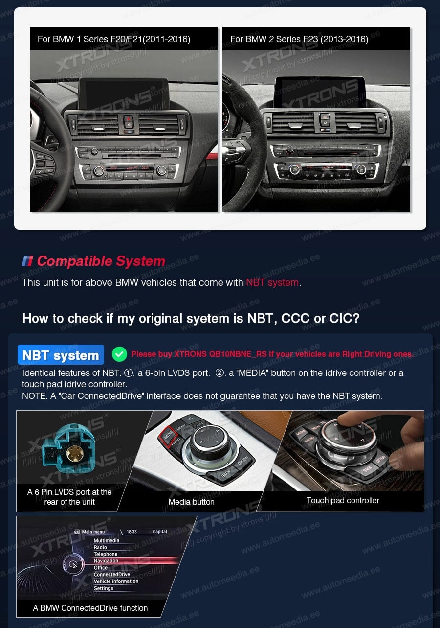 BMW 1.ser | BMW 2.ser | F20 | F23 | (2011-2016)  XTRONS QB10NBNE_LS XTRONS QB10NBNE_LS custom fit multimedia radio suitability for the car