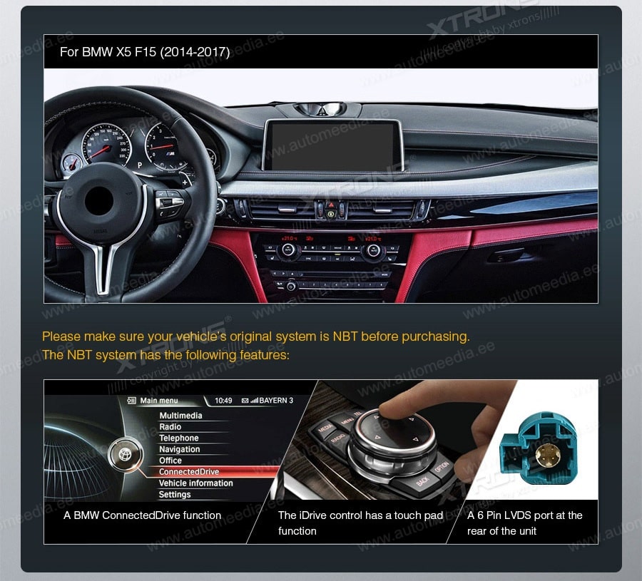 BMW X5 | X6 | F15 | F16 iDrive NBT (2014-2016)  XTRONS QB10X5NBS XTRONS QB10X5NBS custom fit multimedia radio suitability for the car