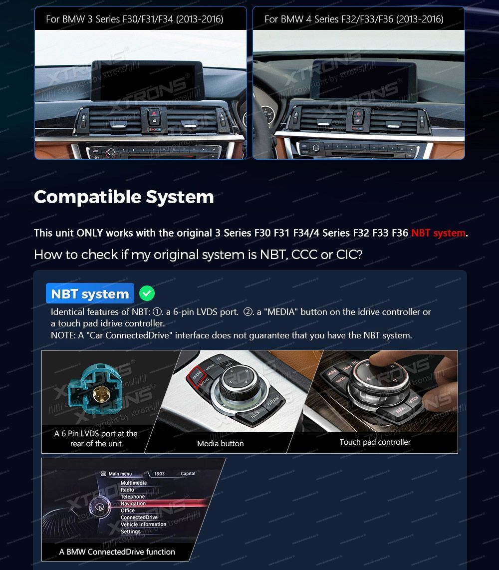 BMW 3.ser | BMW 4.ser | F30 | F32 | (2013-2016)  custom fit multimedia radio suitability for the car