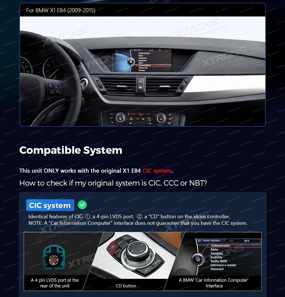 BMW X1 E84 (2009-2015) iDrive CIC  custom fit multimedia radio suitability for the car