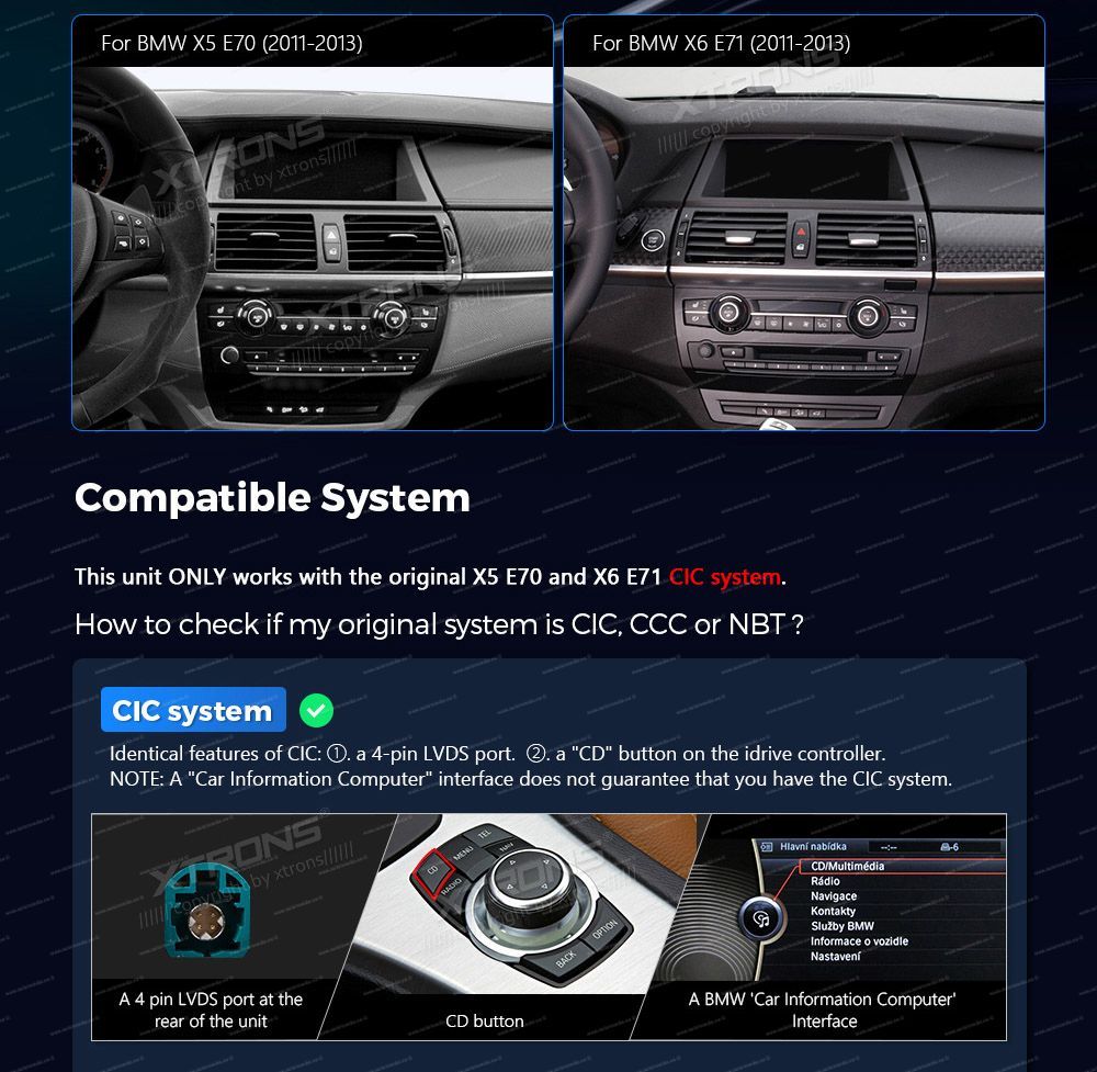 BMW X5 | X6 | E70 | 71 iDrive CIC (2010-2014)  custom fit multimedia radio suitability for the car