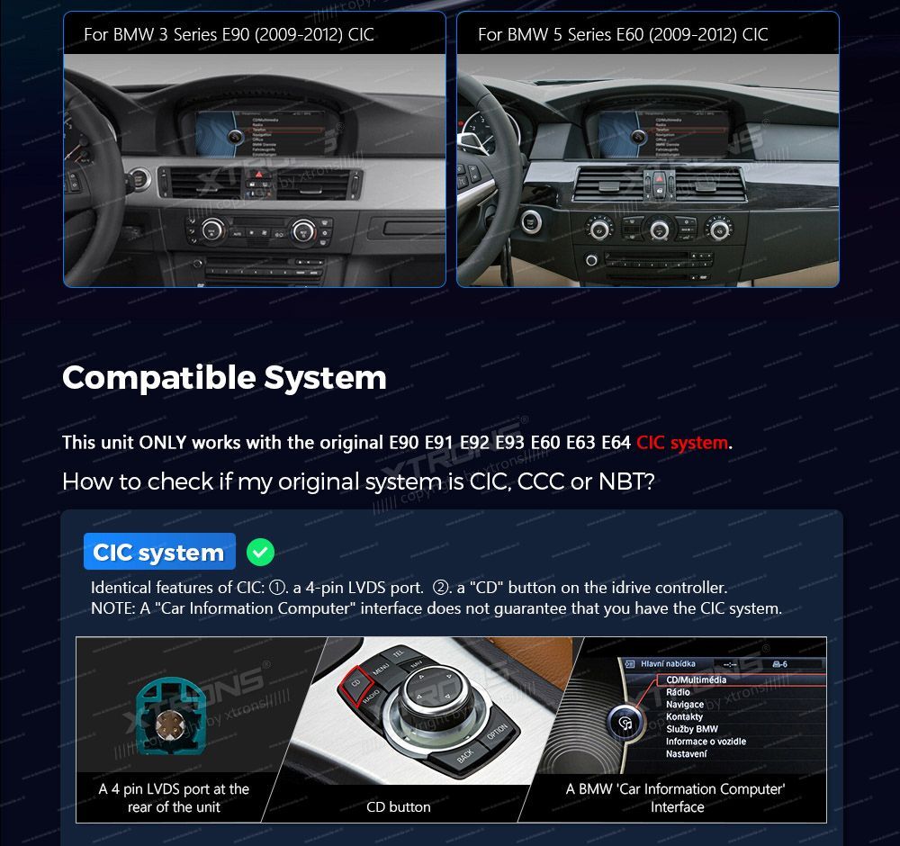 BMW 5.ser | BMW 3.ser | E60 | E61 | E90 | E92 | E93 iDrive CIC (2009-2012)  совместимость мультимедийного радио в зависимости от модели автомобиля