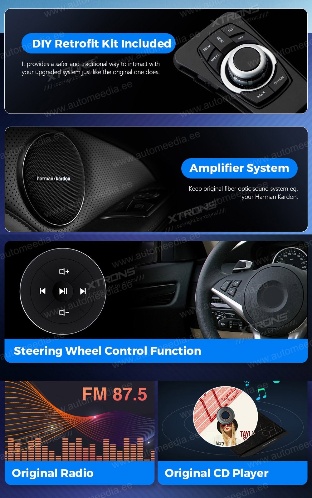 BMW 3. seeria E90 | E91 | E92 | E93 (2005-2012) ilma originaal ekraanita autole XTRONS QFB1090UN_L XTRONS QFB1090UN_L FM-радио и USB SD-плеер