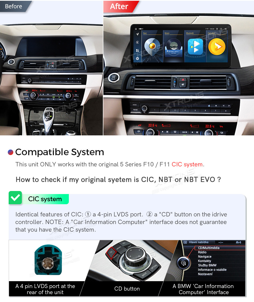 BMW 5. ser. BMW F10 | F11 iDrive CIC (2010-2012)  custom fit multimedia radio suitability for the car